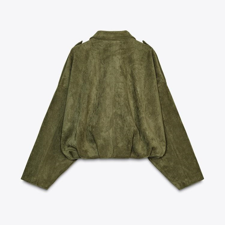 Women’s Oversized Suede Pilot Jacket | Batwing Sleeve Lapel Style
