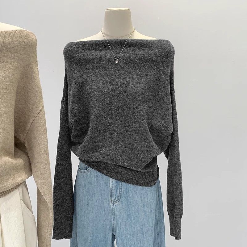 French Lazy Style Off-Shoulder Loose Knit Sweater