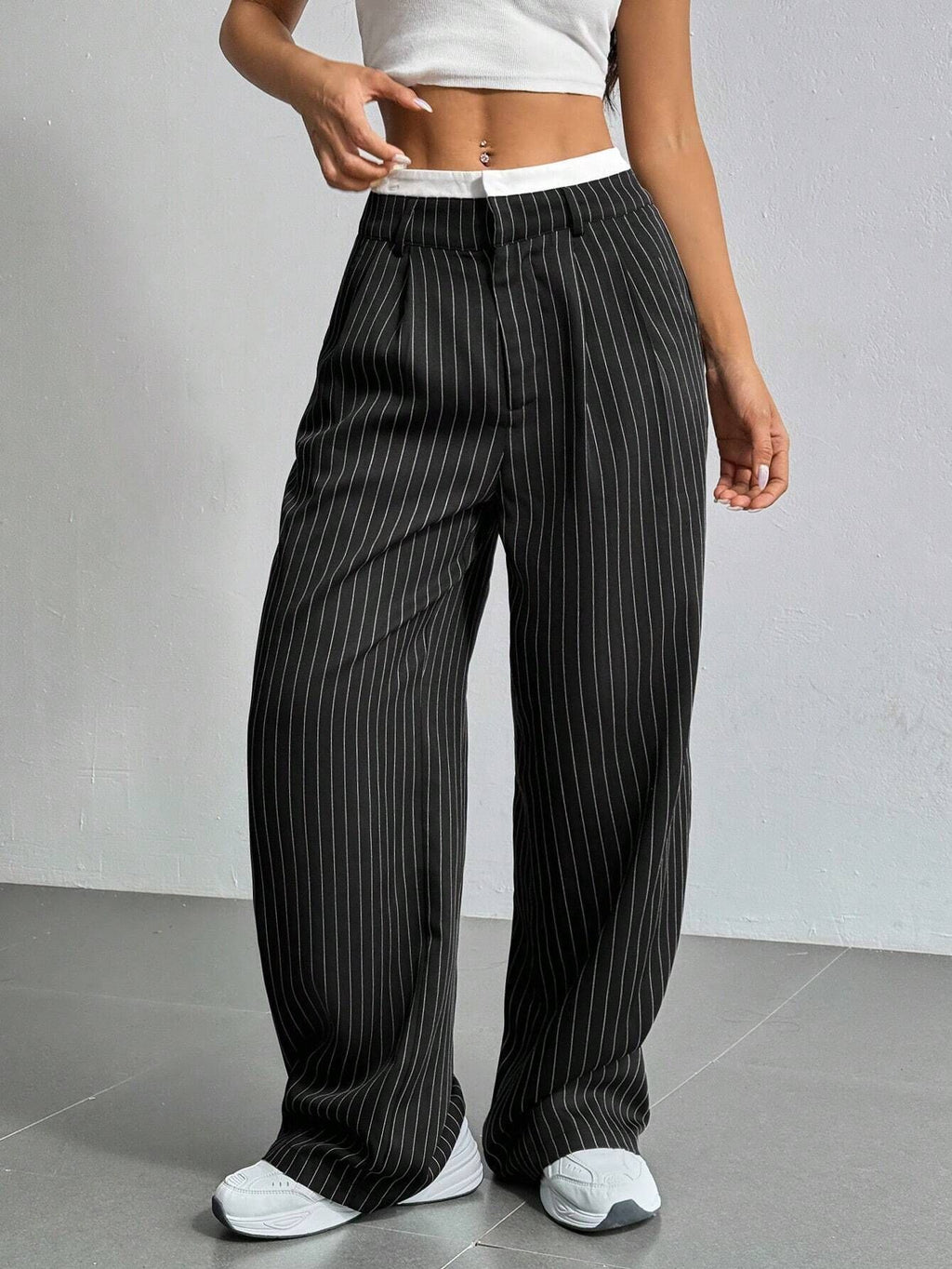 Women’s Striped High-Waist Wide-Leg Pants | Casual Streetwear Trousers