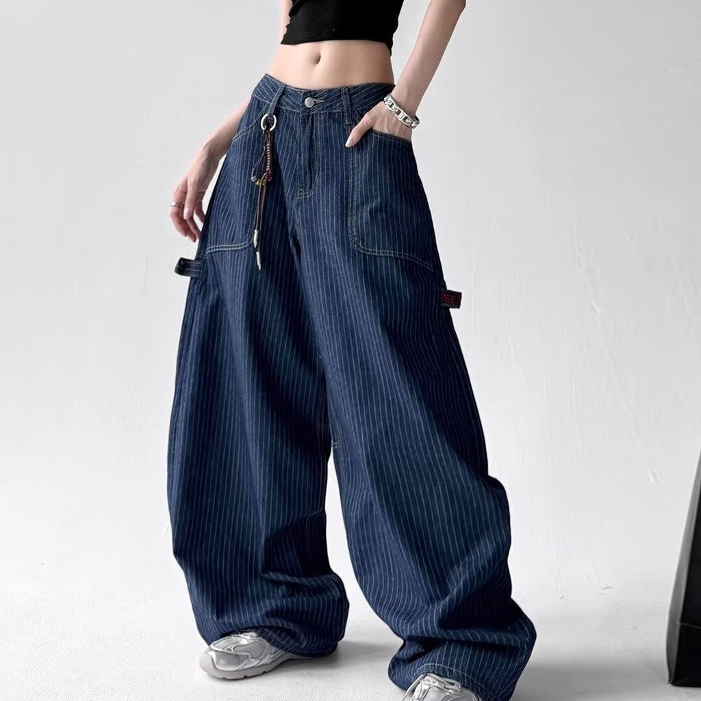Spring And Autumn High Waist Loose And Slimming Drooping Straight Mop Pants