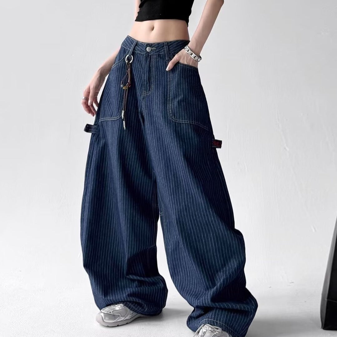 Spring And Autumn High Waist Loose And Slimming Drooping Straight Mop Pants