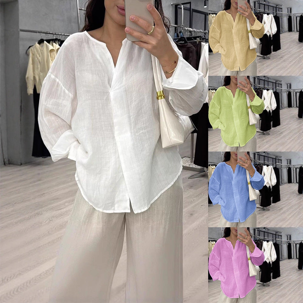 Soft V-Neck Long Sleeve Women’s Blouse – Casual Chic Everyday Top