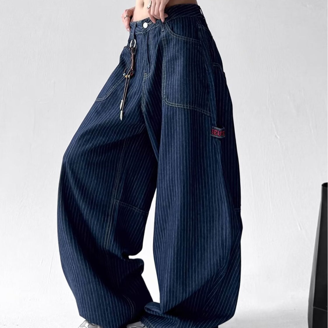Spring And Autumn High Waist Loose And Slimming Drooping Straight Mop Pants