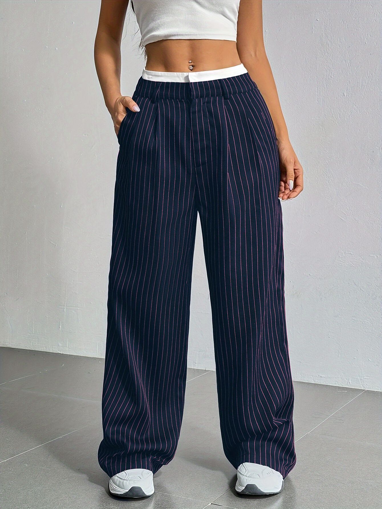 Women’s Striped High-Waist Wide-Leg Pants | Casual Streetwear Trousers