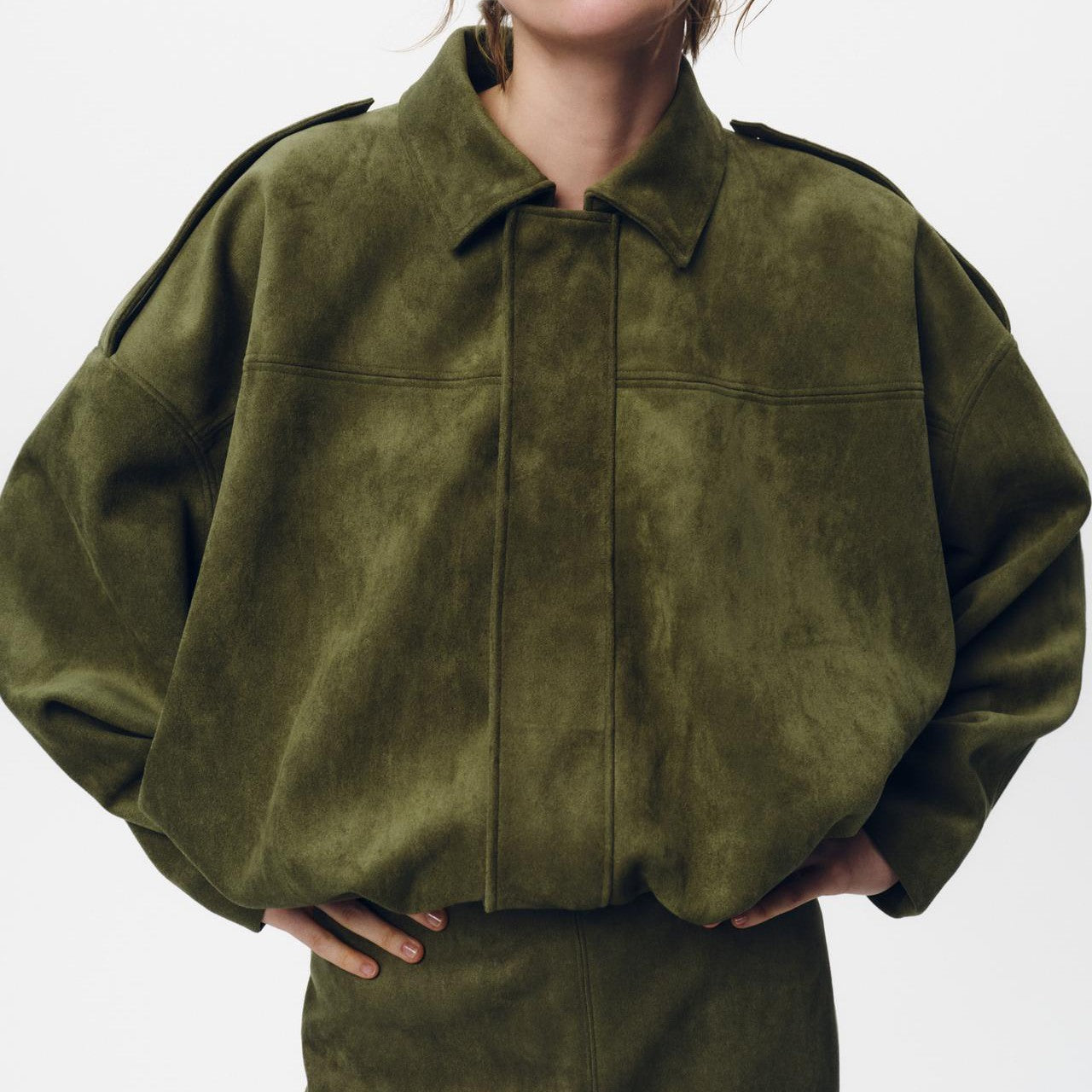 Women’s Oversized Suede Pilot Jacket | Batwing Sleeve Lapel Style