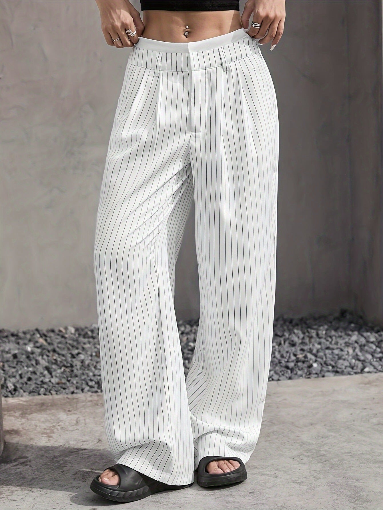 Women’s Striped High-Waist Wide-Leg Pants | Casual Streetwear Trousers