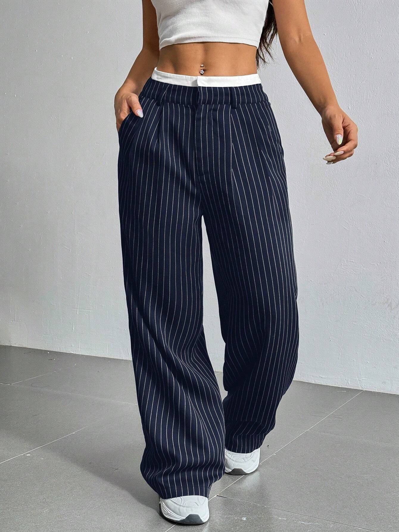 Women’s Striped High-Waist Wide-Leg Pants | Casual Streetwear Trousers