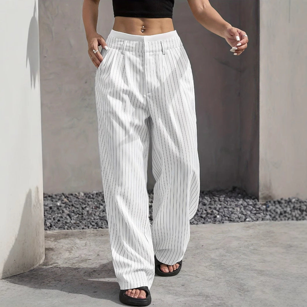 Women’s Striped High-Waist Wide-Leg Pants | Casual Streetwear Trousers
