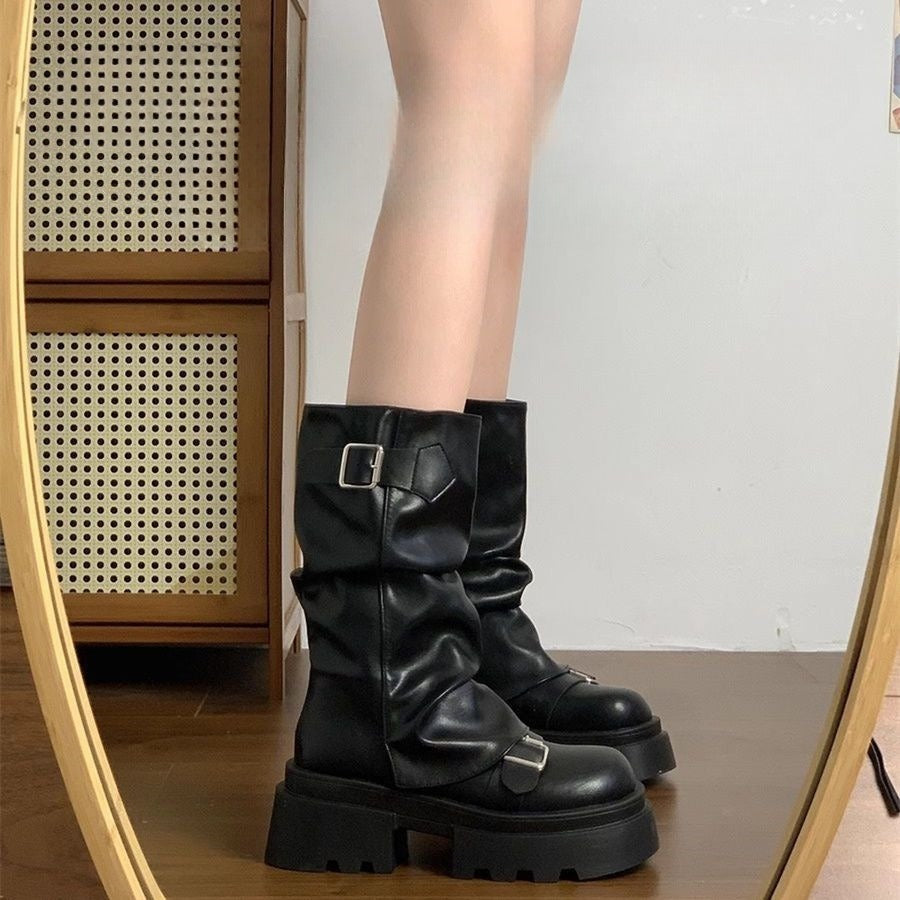 Retro Platform Height-Boosting Leather Boots | Unisex Street Style Footwear