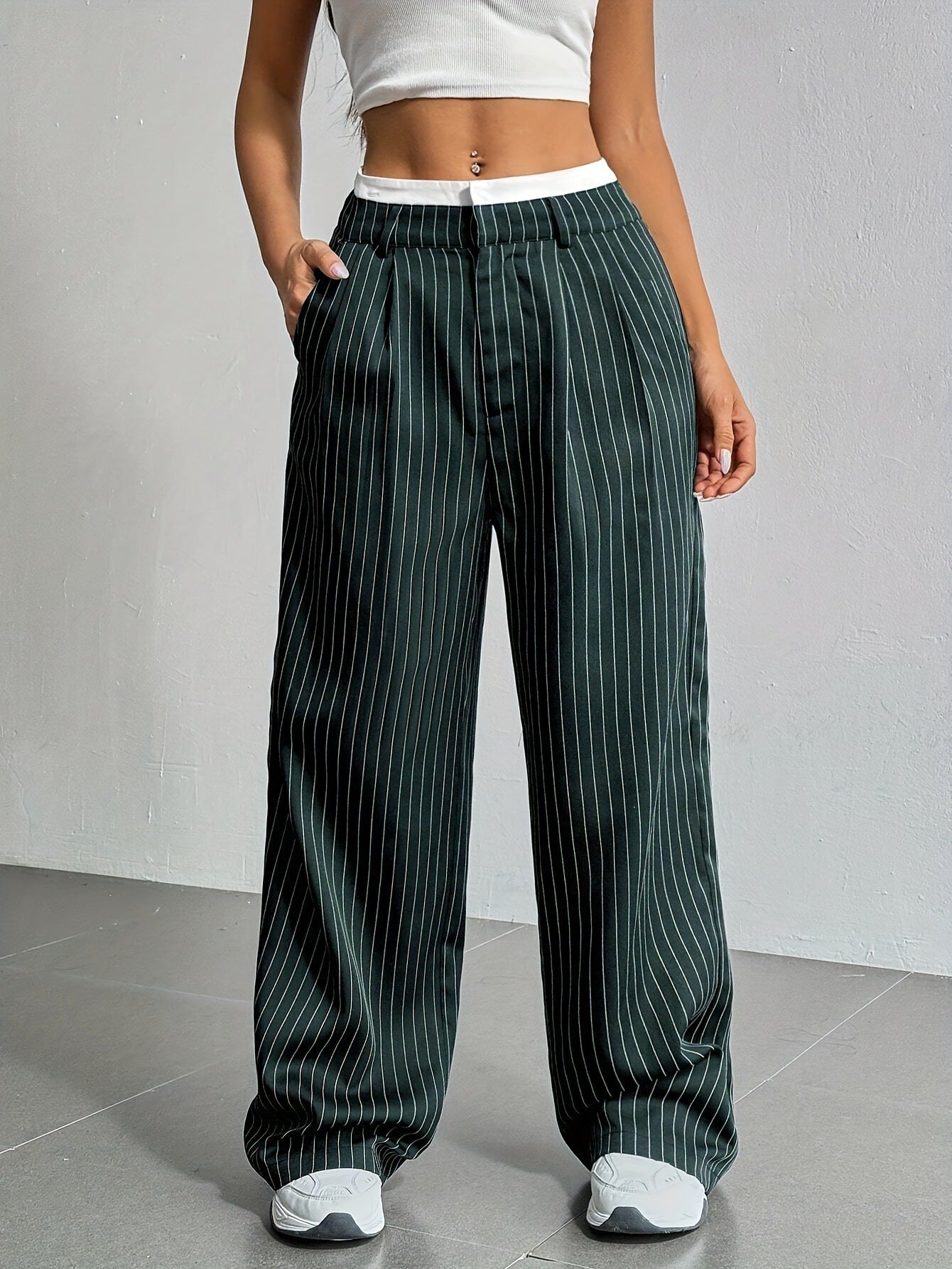 Women’s Striped High-Waist Wide-Leg Pants | Casual Streetwear Trousers