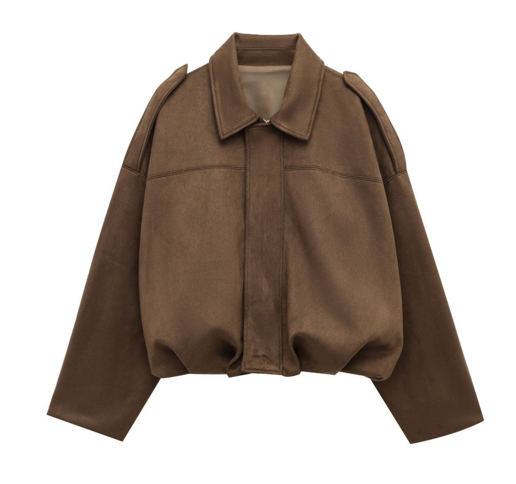 Women’s Oversized Suede Pilot Jacket | Batwing Sleeve Lapel Style