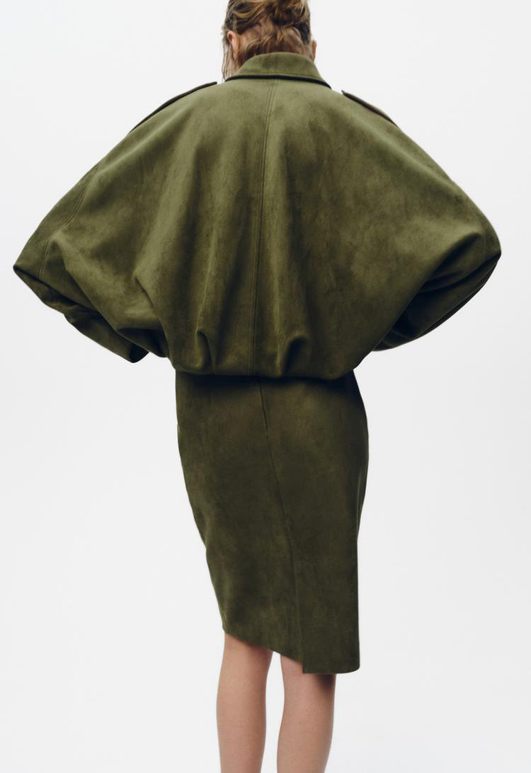 Women’s Oversized Suede Pilot Jacket | Batwing Sleeve Lapel Style