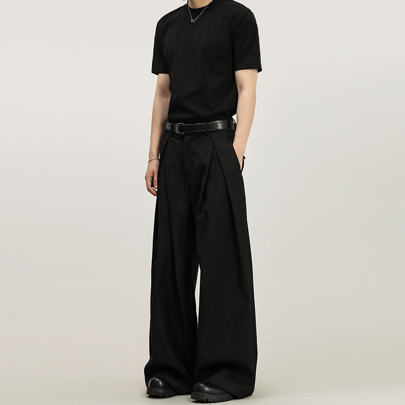 Men’s Pleated Loose-Fit Straight Trousers | Summer Non-Ironing Wide-Leg Pants