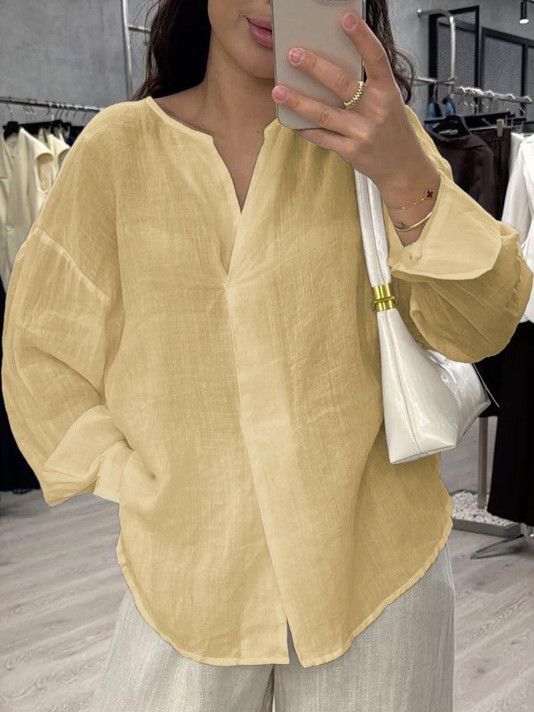 Soft V-Neck Long Sleeve Women’s Blouse – Casual Chic Everyday Top