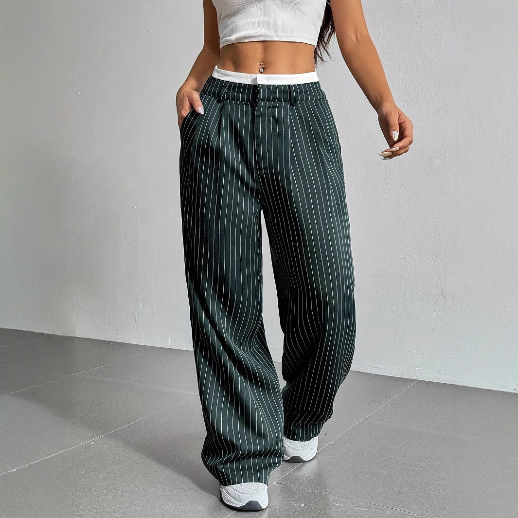 Women’s Striped High-Waist Wide-Leg Pants | Casual Streetwear Trousers