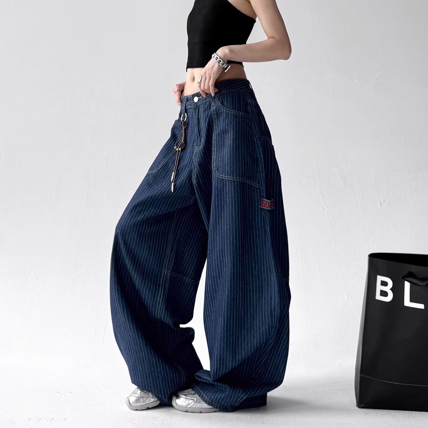 Spring And Autumn High Waist Loose And Slimming Drooping Straight Mop Pants