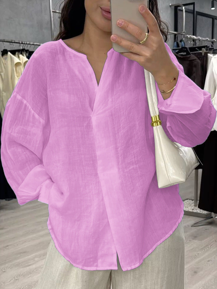 Soft V-Neck Long Sleeve Women’s Blouse – Casual Chic Everyday Top