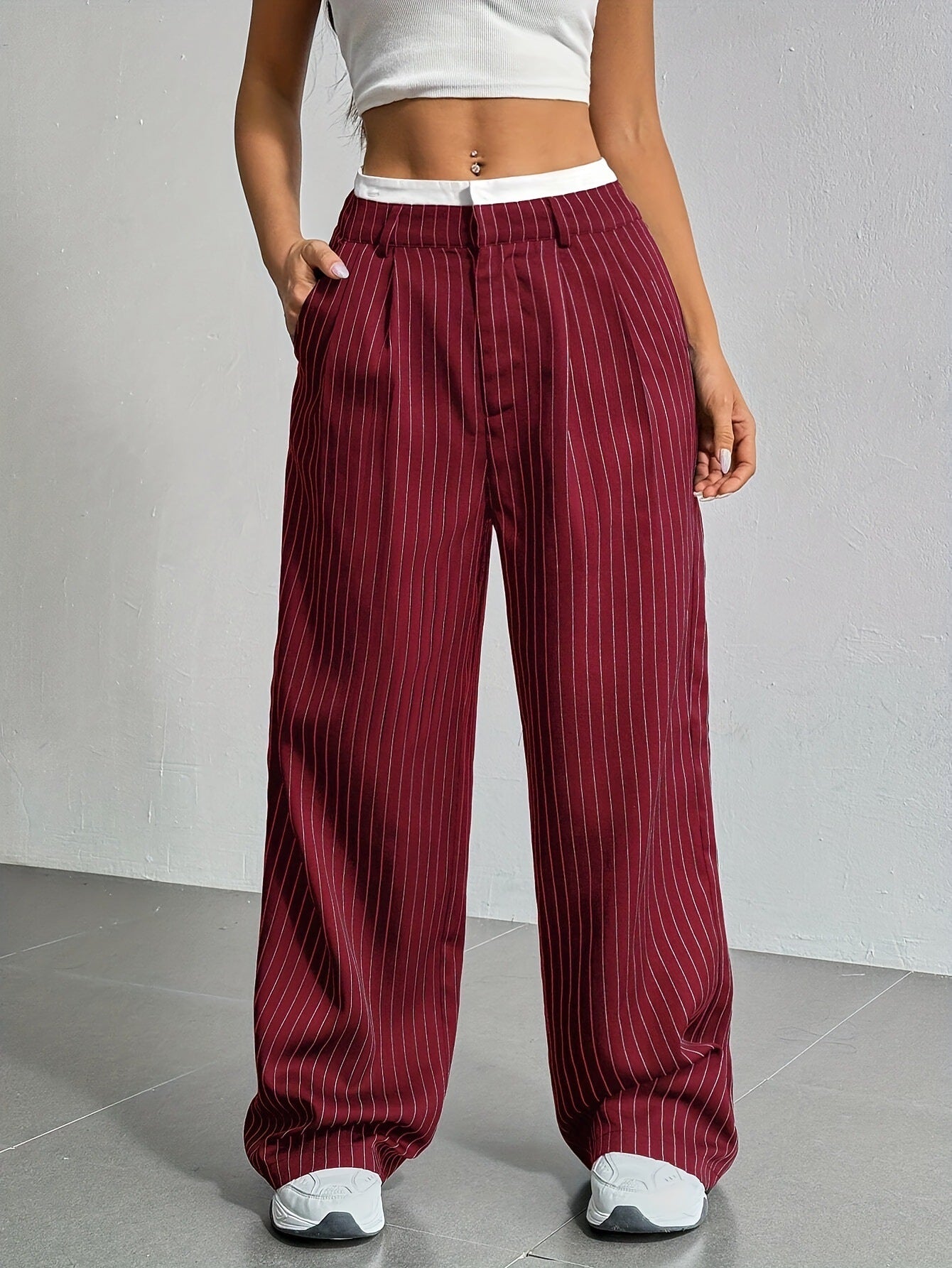 Women’s Striped High-Waist Wide-Leg Pants | Casual Streetwear Trousers