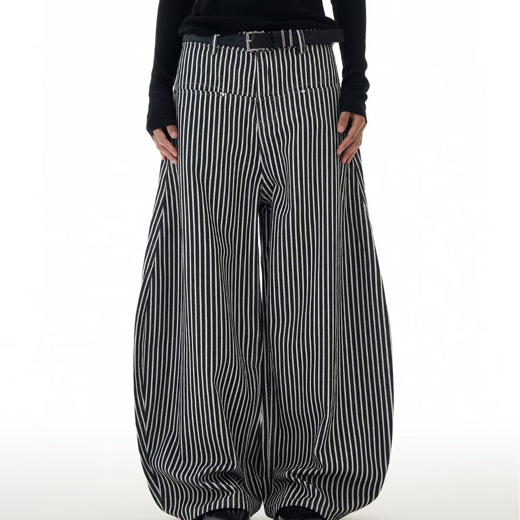 Lazy Style Curved Wide-Leg Knife Pants – Floor Sweeping Striped Streetwear