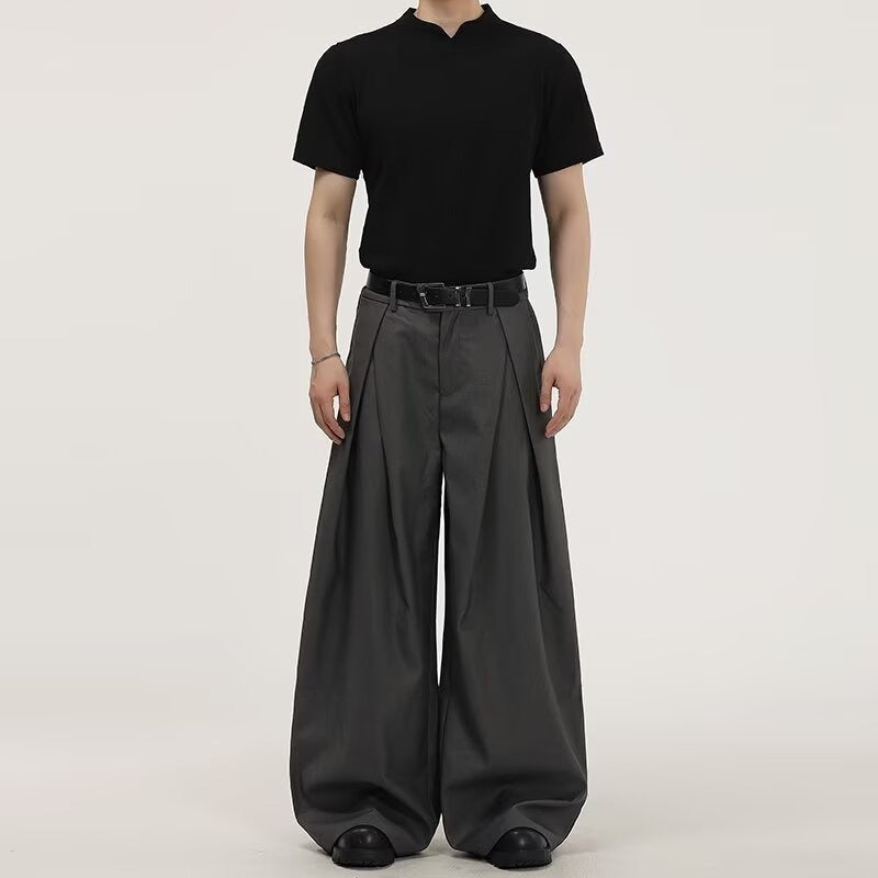 Men’s Pleated Loose-Fit Straight Trousers | Summer Non-Ironing Wide-Leg Pants