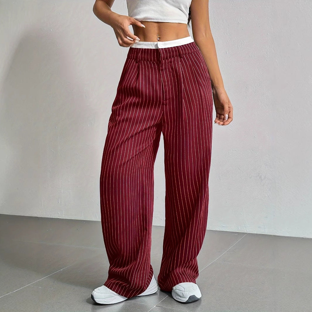 Women’s Striped High-Waist Wide-Leg Pants | Casual Streetwear Trousers