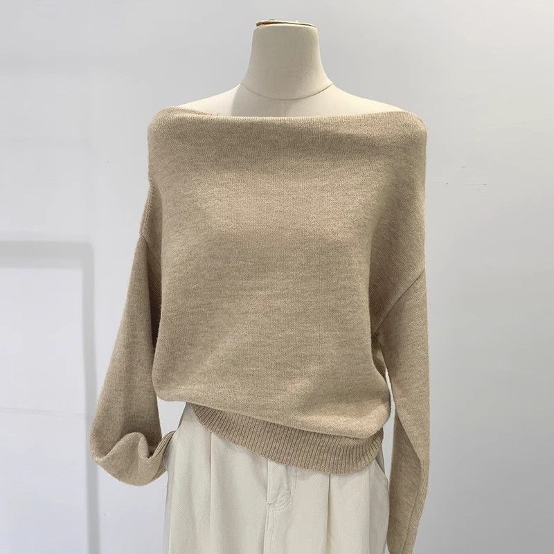 French Lazy Style Off-Shoulder Loose Knit Sweater
