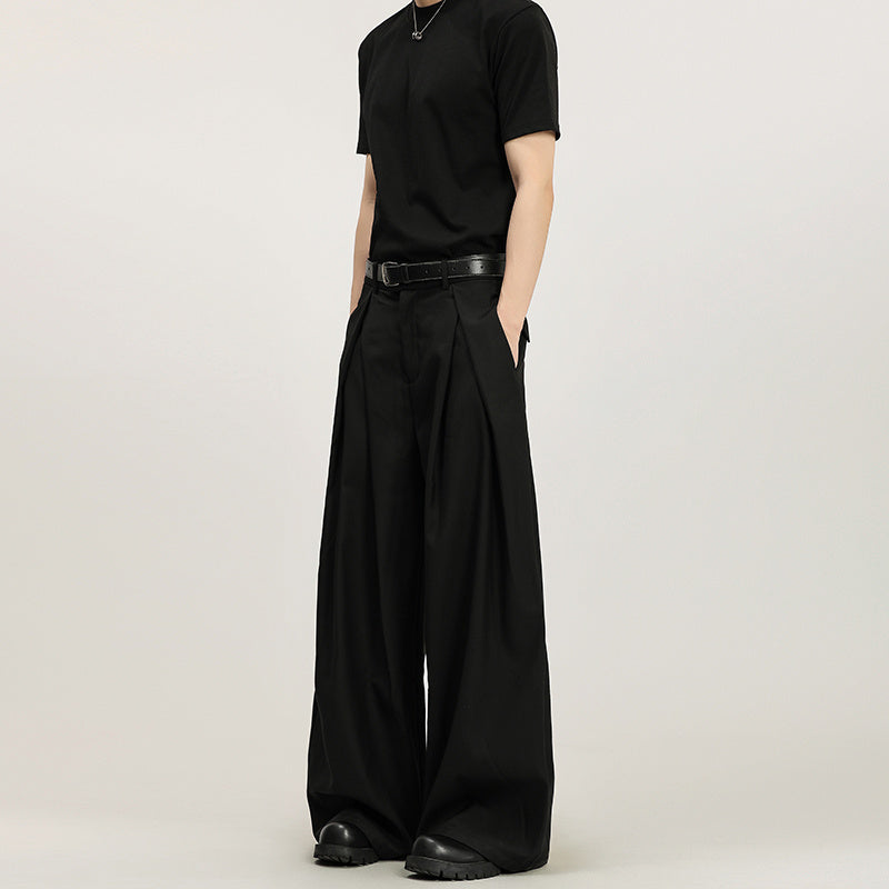 Men’s Pleated Loose-Fit Straight Trousers | Summer Non-Ironing Wide-Leg Pants