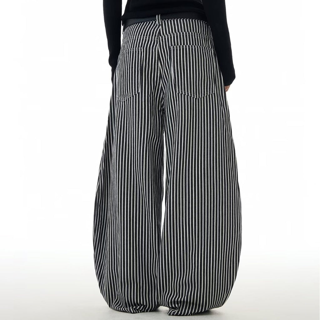 Lazy Style Curved Wide-Leg Knife Pants – Floor Sweeping Striped Streetwear