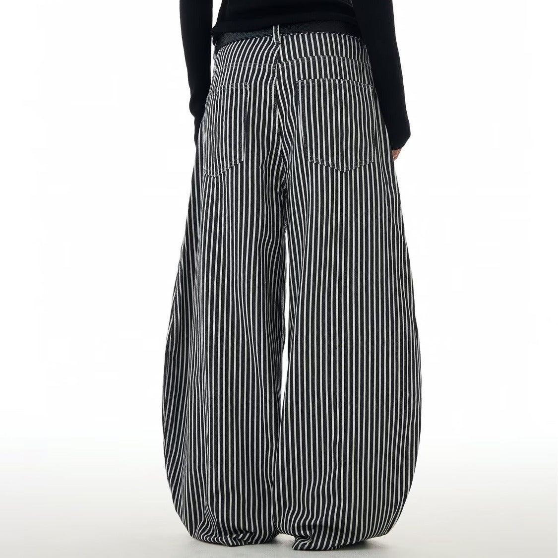 Lazy Style Curved Wide-Leg Knife Pants – Floor Sweeping Striped Streetwear