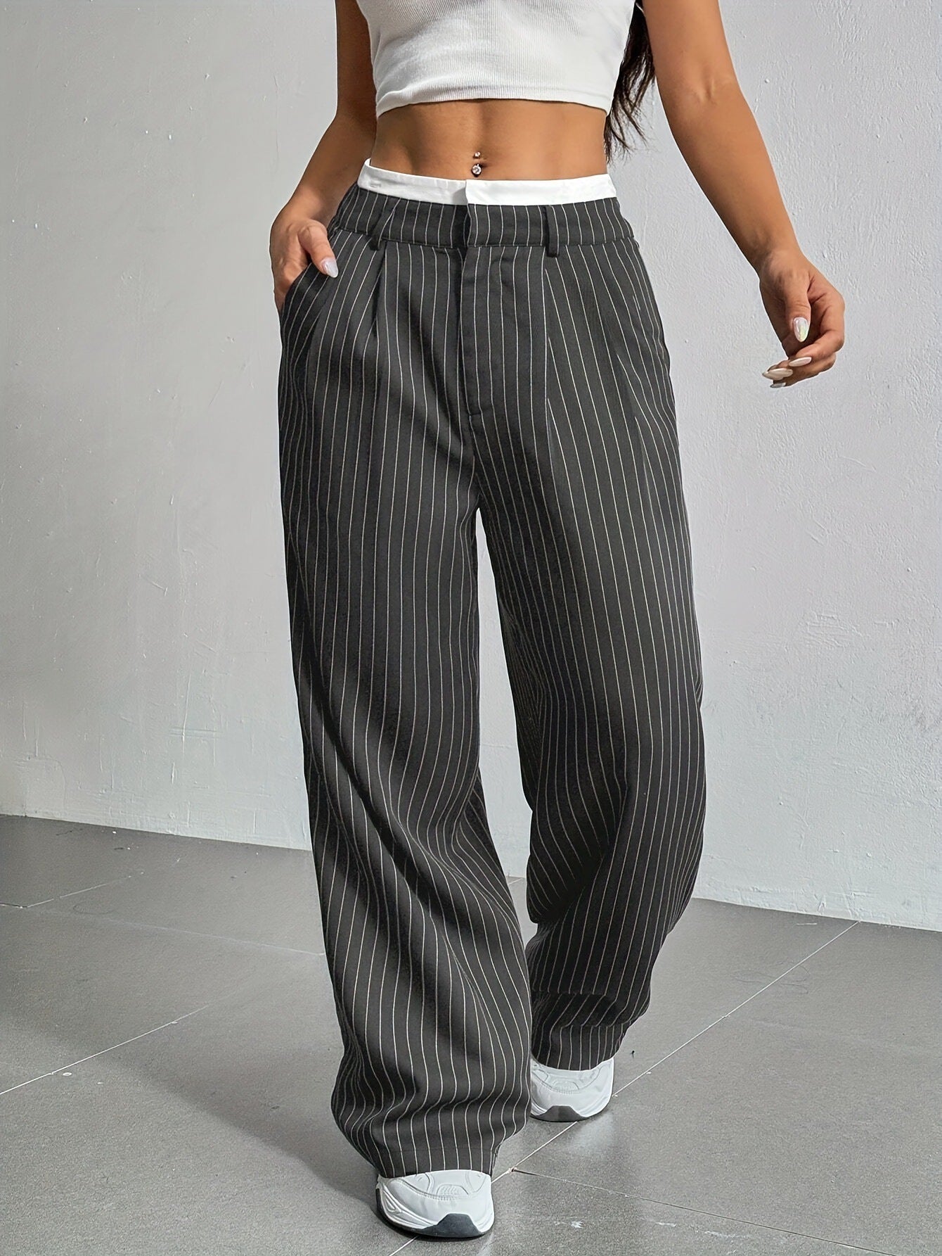 Women’s Striped High-Waist Wide-Leg Pants | Casual Streetwear Trousers