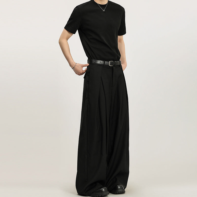 Men’s Pleated Loose-Fit Straight Trousers | Summer Non-Ironing Wide-Leg Pants