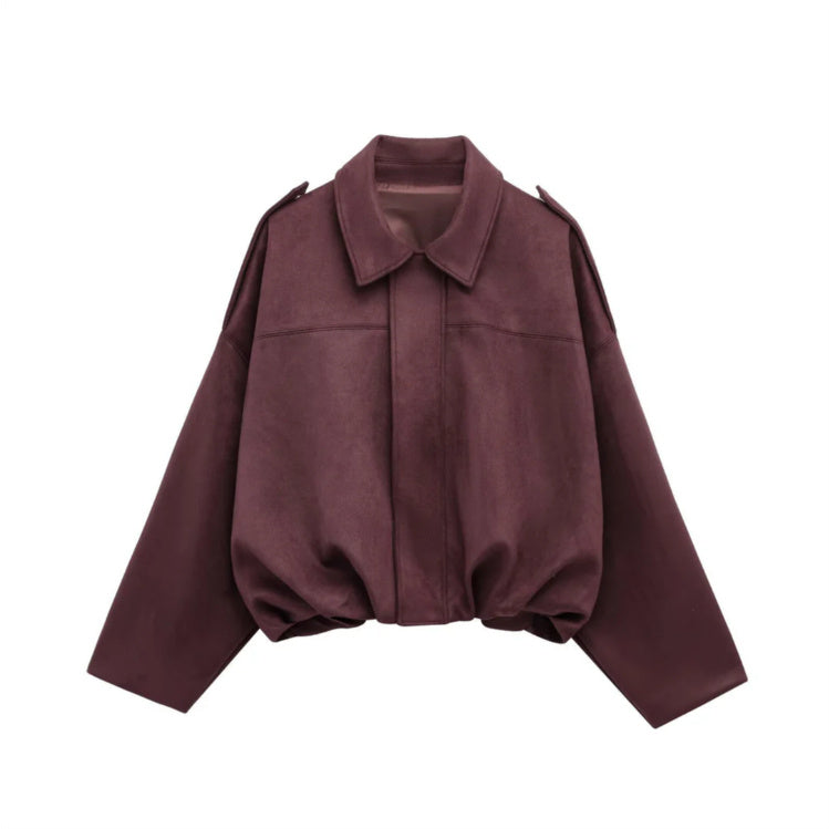 Women’s Oversized Suede Pilot Jacket | Batwing Sleeve Lapel Style