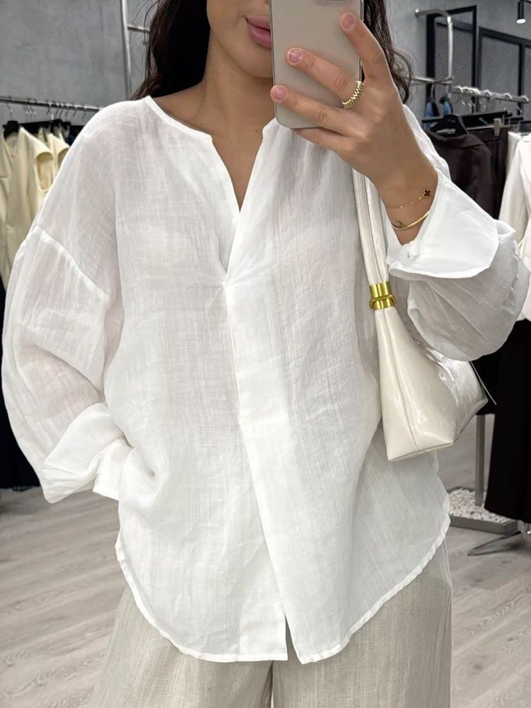 Soft V-Neck Long Sleeve Women’s Blouse – Casual Chic Everyday Top